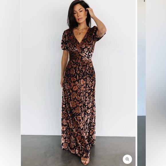 Baltic Born Black and Brown Floral Velvet Maxi Dress - Picture 2 of 8